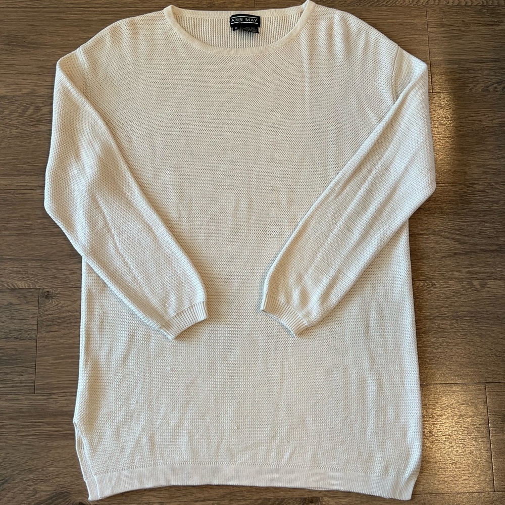 Ann May Women’s Vintage 100% Silk White/Cream Long Sleeve Top Size M